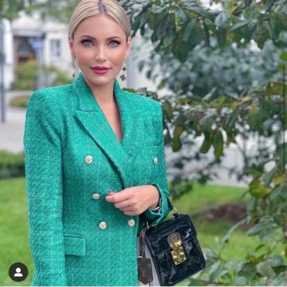 ZARA Balmain Style Double Breasted Blazer Textured Green - Picture 7 of 15